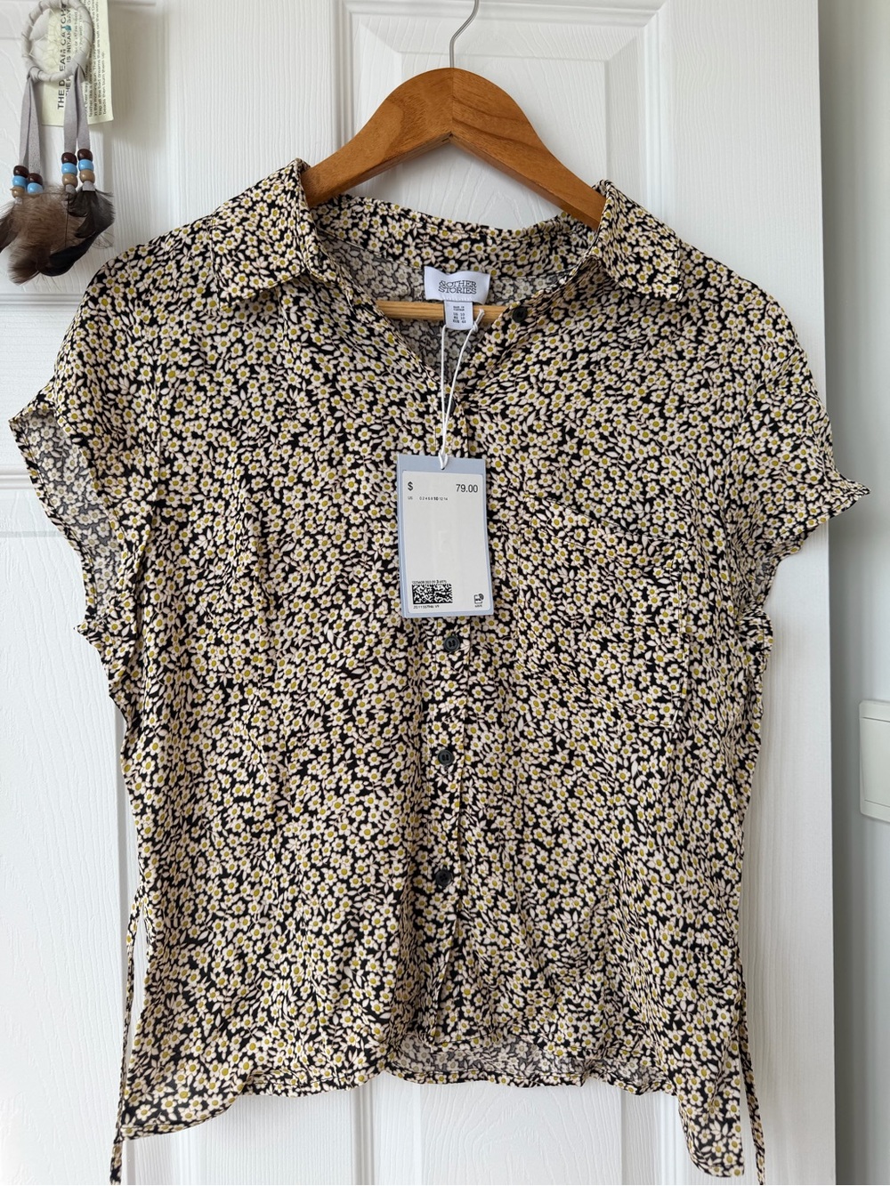 & Other Stories Black and Yellow Floral Button-Up Blouse